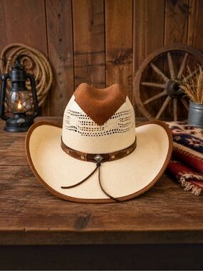La Sierra Cowboy Hat Size M Western Straw Ventilated Rodeo Ranch Mexico Tan